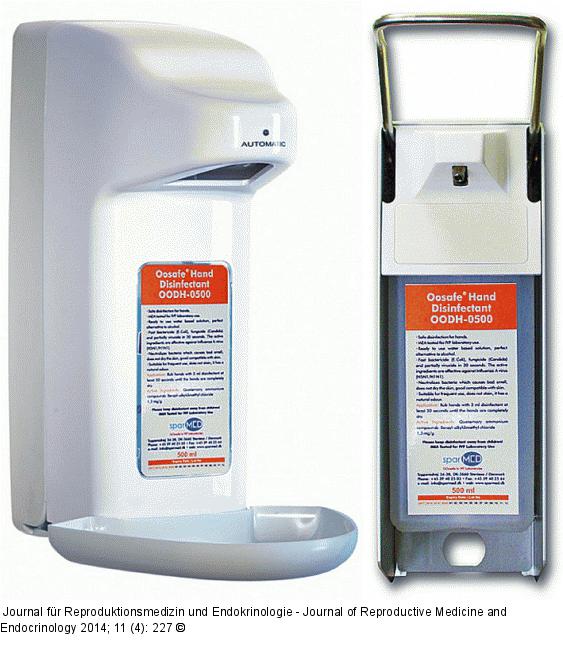 Produkt: Oosafe-Wandspender und Handdesinfektion<br>Vetrieb: Gynemed GmbH 